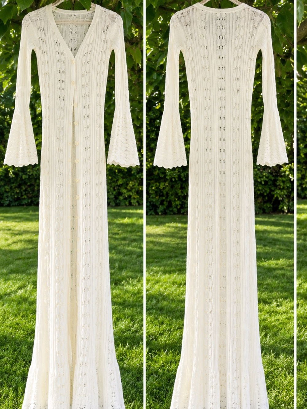 Women’s Long Sleeve Crochet Maxi Dress in Cream